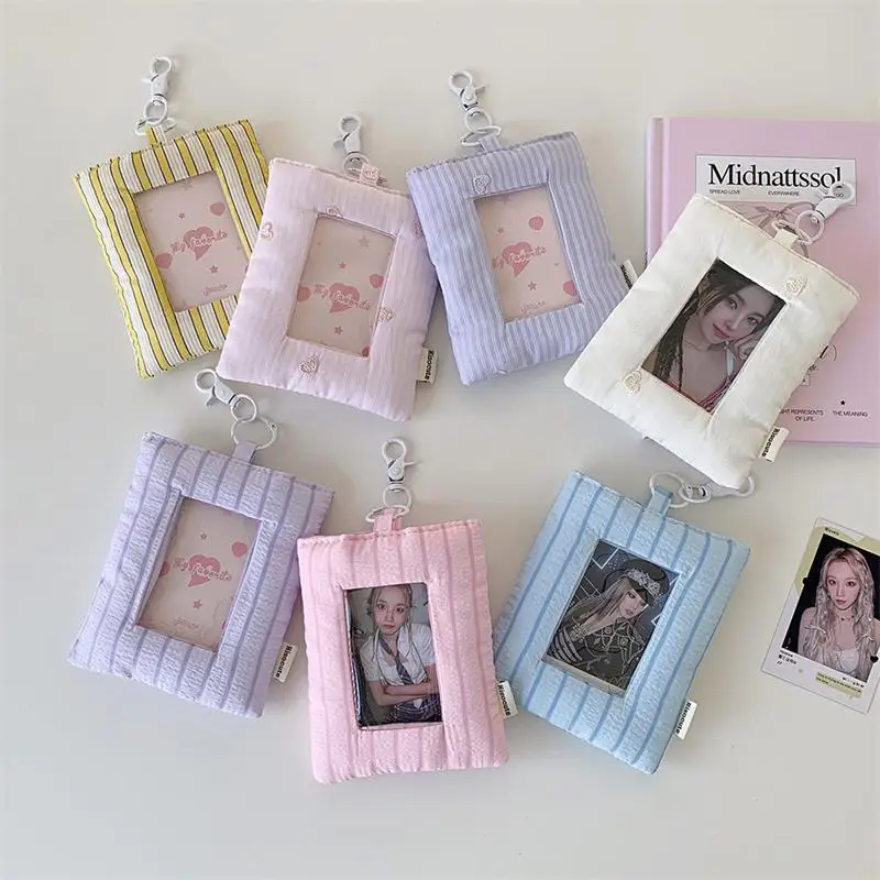 

Dopamine Cute Padded Stripe Love Card Holder Photocard Holder Idol Photo Display Storage Protect Cover Keyring Pendant Bag Charm