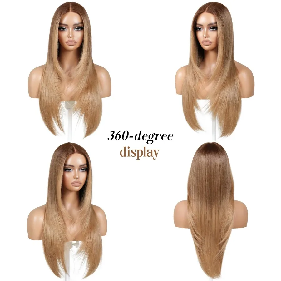 ارتداء والذهاب شعر مستعار أشقر عسلي بدون صمغ مع الانفجارات قبل قطعها قبل الطبقات HD الدانتيل الجبهة بيروكات صناعية للنساء شقراء Ombr #5