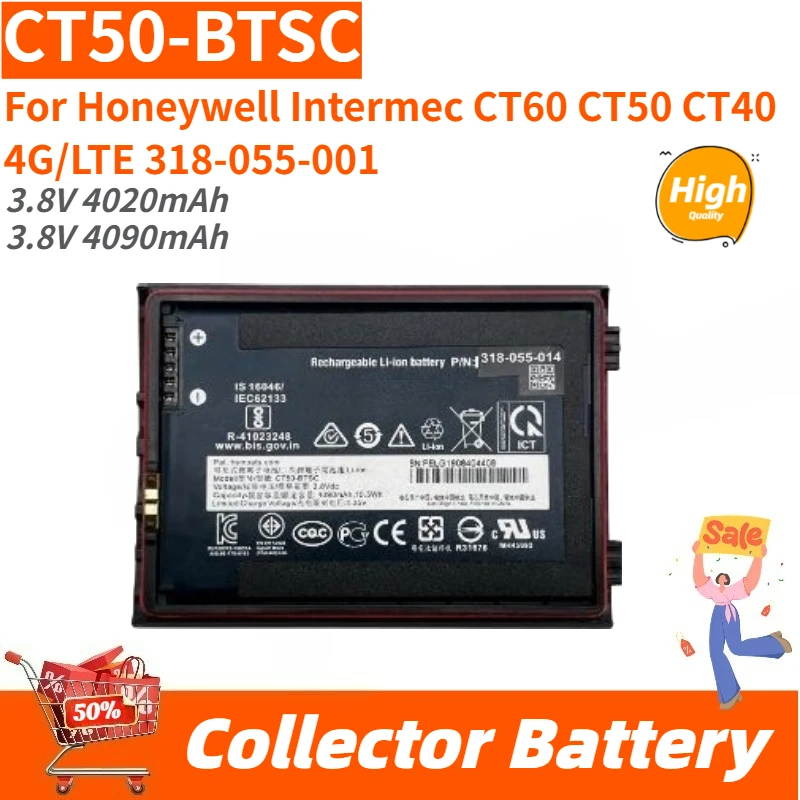 

High Quality CT50-BTSC Collector Battery 3.8V 4020mAh 4090mAh for Honeywell Intermec CT60 CT50 CT40 4G/LTE 318-055-001 Brand New