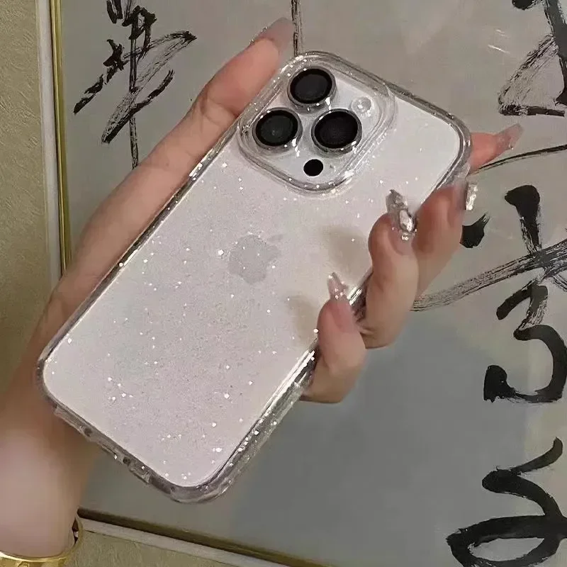 Luxury Bling Glitter Clear Phone Case For iPhone 16 11 13 15 14 Pro Max X XR XS 7 8 Plus SE3 Shockproof Transparent Soft Cover