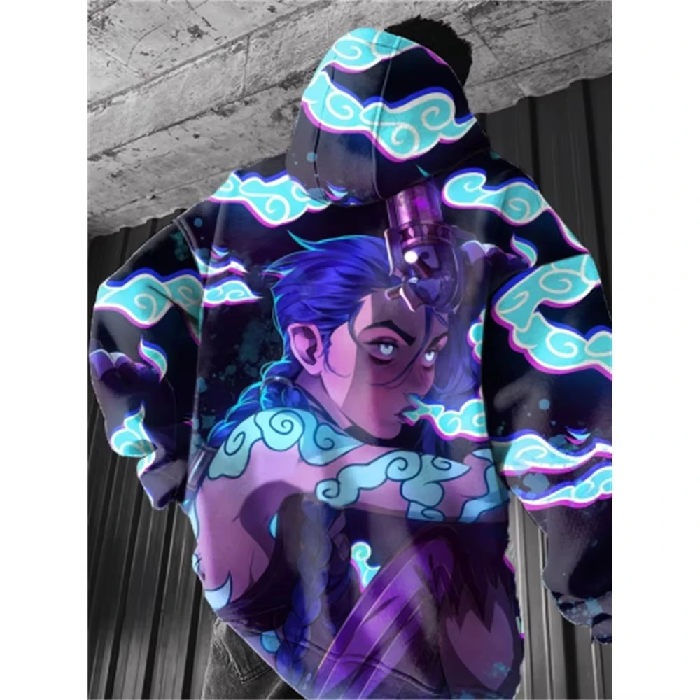 인기 Arcane League Jinx 3D 프린트 후디, 남성 패션 애니메이션 후디, 맨투맨 코트, 여성 스웨트, 남성 의류, 신상 운동복
