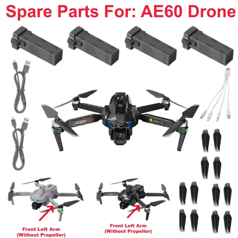 AE60 GPS Bürstenlose RC-Drohne Ersatzteile Fernbedienung Quadcopter Zubehör 11,4V 9800mAh Akku Arm Propeller USB-Ladegerät