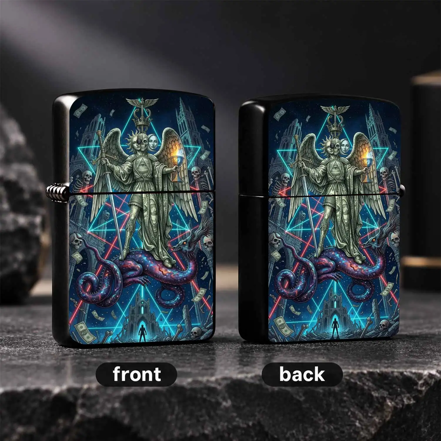 Mystical Retro Fantasy Angel Holy Sword Grail Art Lighter, CyberDragon Gothic Ruin Trendy Personal Accessory, Full-Scene Adapted Atmospheric Creative Collectible Gift Unique Item  A Humorous And Interesting Lighter