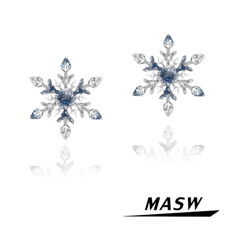 MASW Original Design Senior Sense High Quality Metal Snow Flower Stud Earrings For Women Girl Gift Modern Jewelry