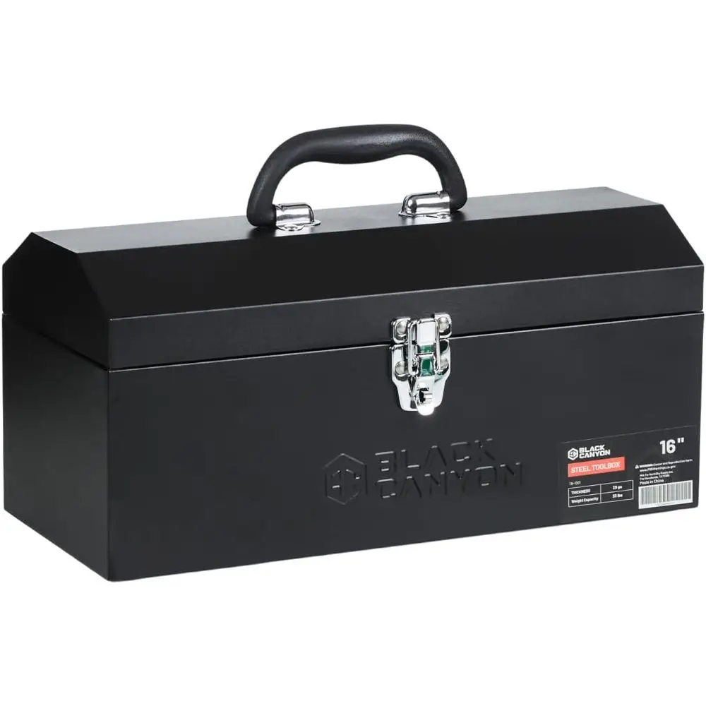 

16 Inch Tool Box, Metal Tool Box, 0.8mm Carbon Steel, Portable&Padlockable, 4 Non-Slip Foot Pads, Ideal for Trailer, Mechanic, D