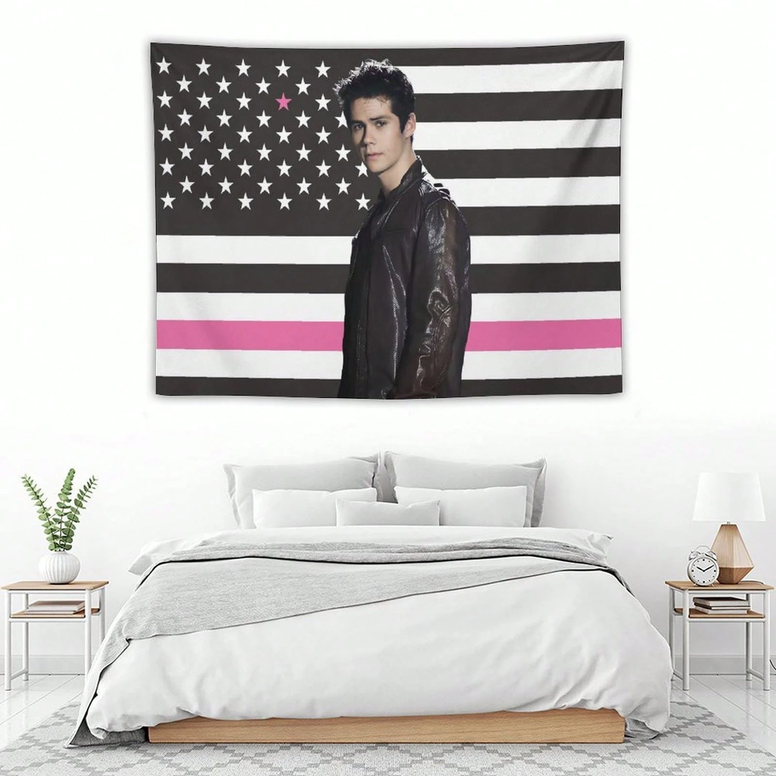1pc Dylan O'Brien Flag Tapestry, Pink American Flag Polyester Wall Hanging, Actor Dylan O'Brien Poster Bedroom Interior Decorati