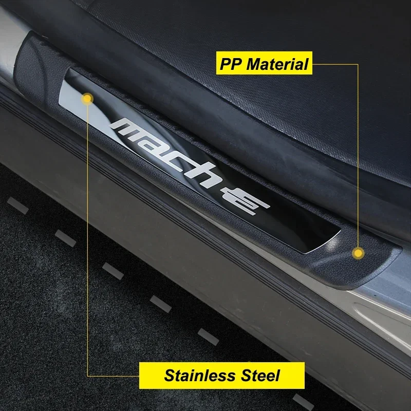 For Mustang Mach-E Door Welcome Pedal Sill Strip 4Pcs Protective Sticker Modification New Energy Vehicle Parts Accessories 2022