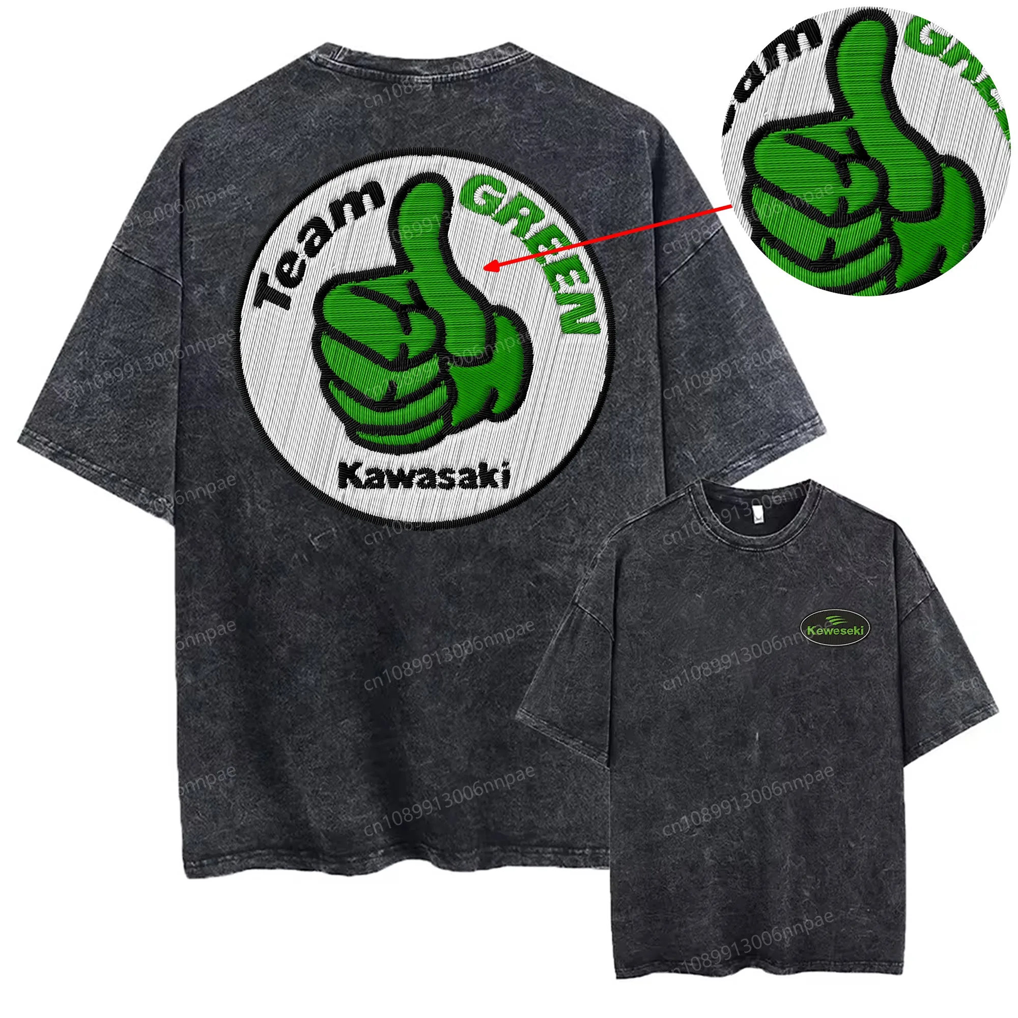 

Embroidery Kawasaki 3D Printing T-shirts Men Distressed T-shirt Men's Clothing Texture 230g Cotton Summer Tops Short Sleeve Tee