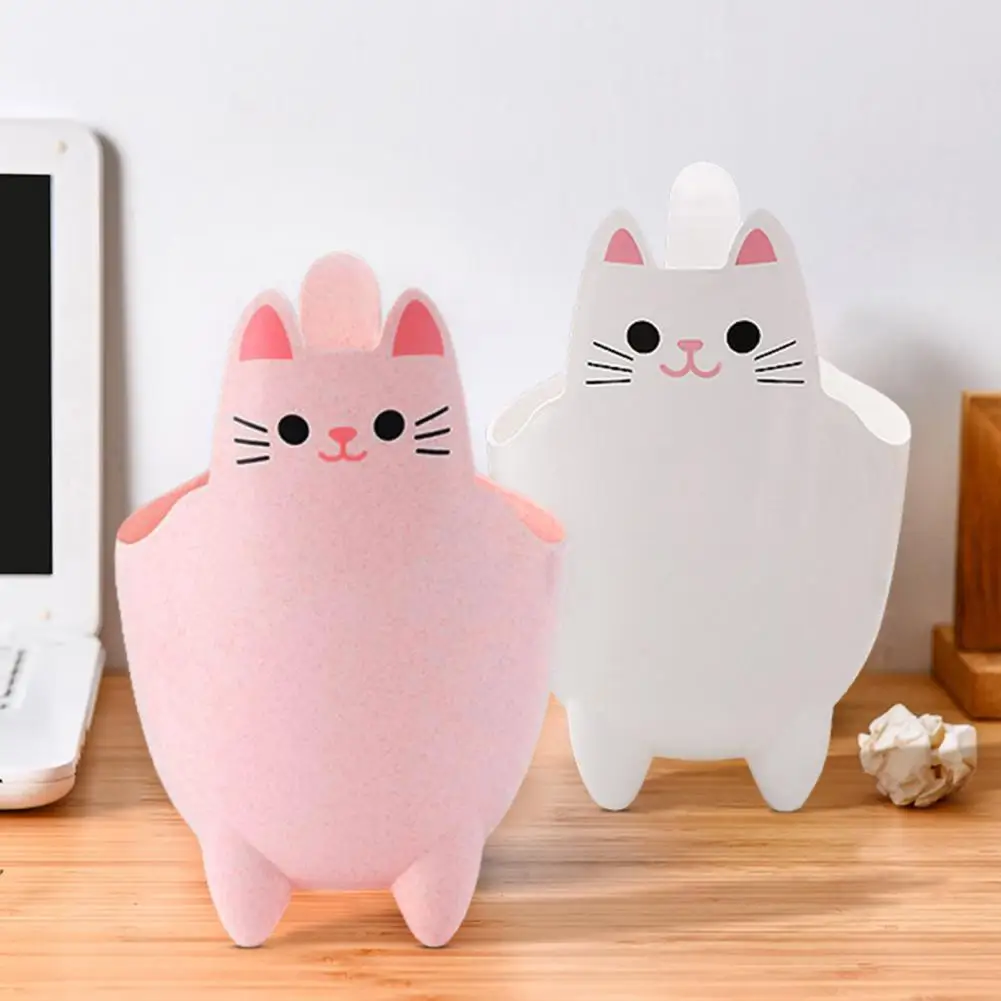 2Pcs Garbage Cans Pen Holders Large Opening Cartoon Cat Shape Mini Table Trash Cans Lovely Cat-themed Desk Storage Buckets