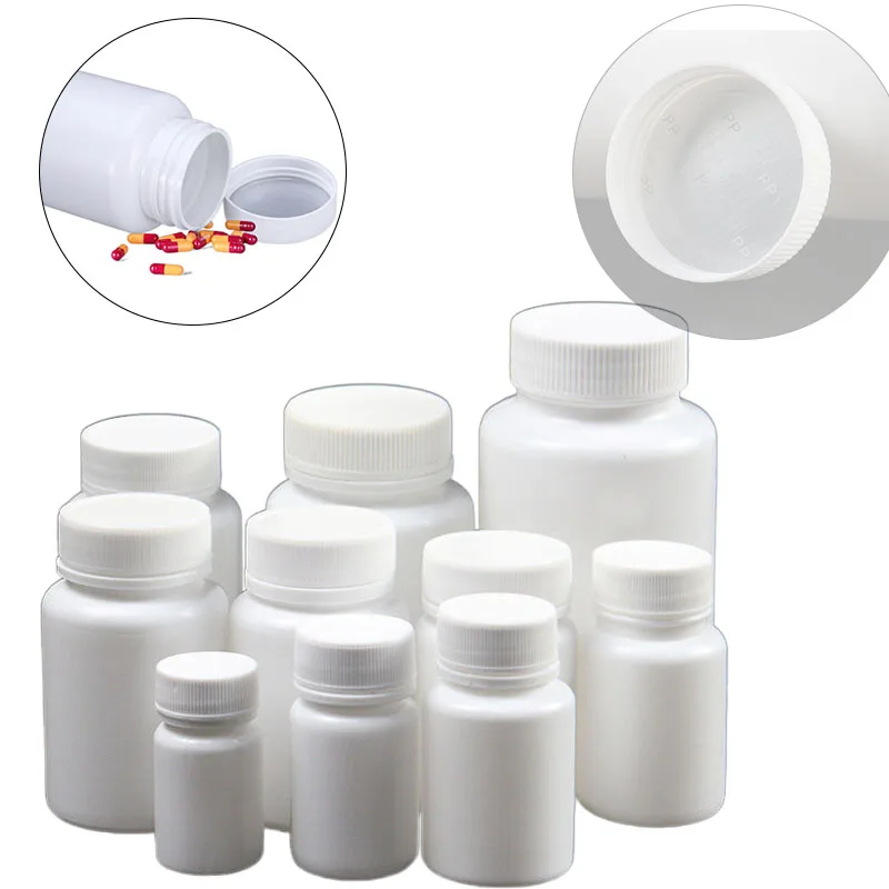 

50Pcs 15-100ML White Plastic Empty Sealing Bottles Solid Powder Medicine Pill Capsule Container Reagent Liquid Packing Bottle