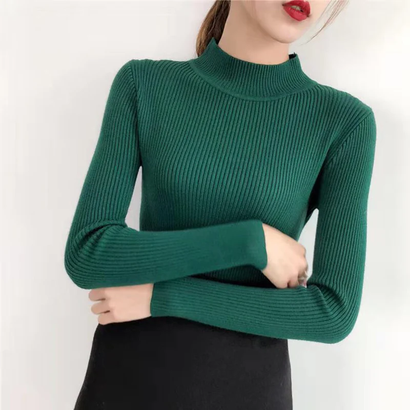 

Women Sweaters and Pullovers Autumn Basic Slim Fit Turtleneck Sweater Woman Elastic Long Sleeve Knitted Jumper Top