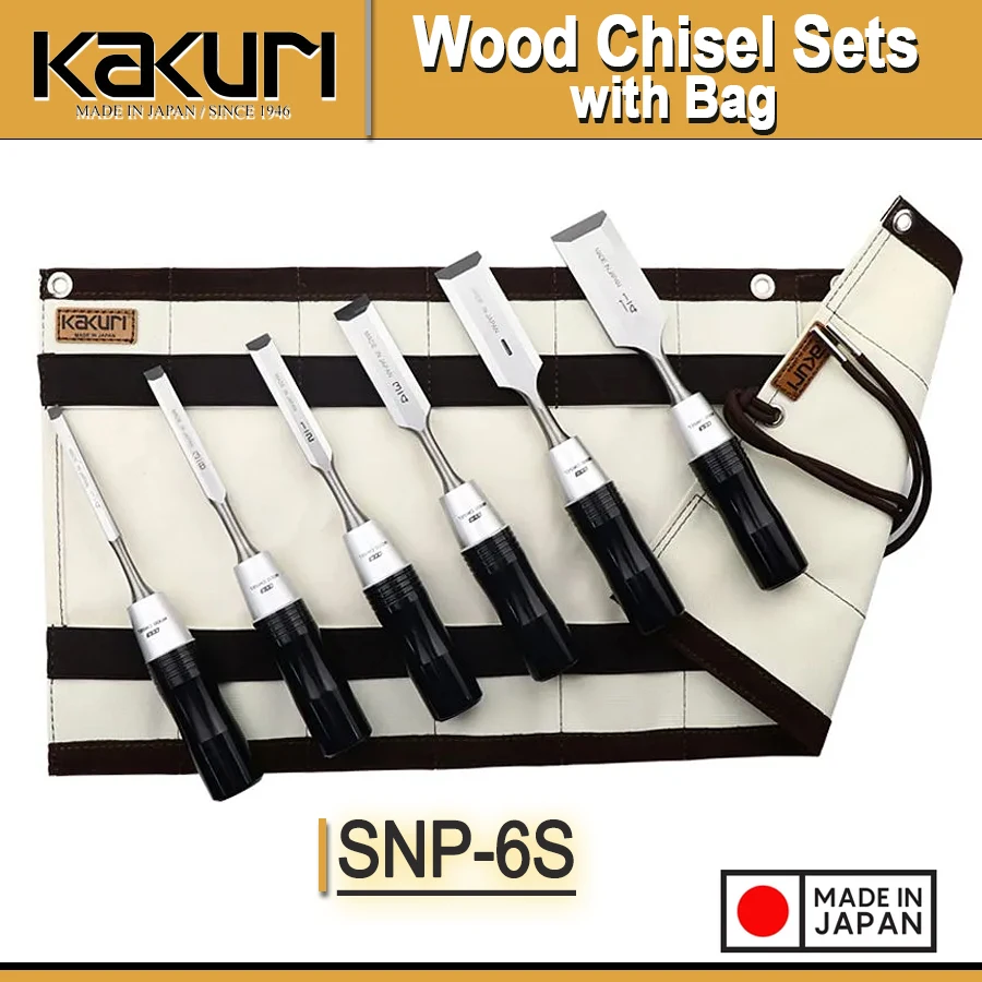 Japan KAKURI 6 Pieces Wood Chisel Sets Woodworking Carving Chisel Kit with Storage Bag for Carpenter Craftsman NO.SNP-6S