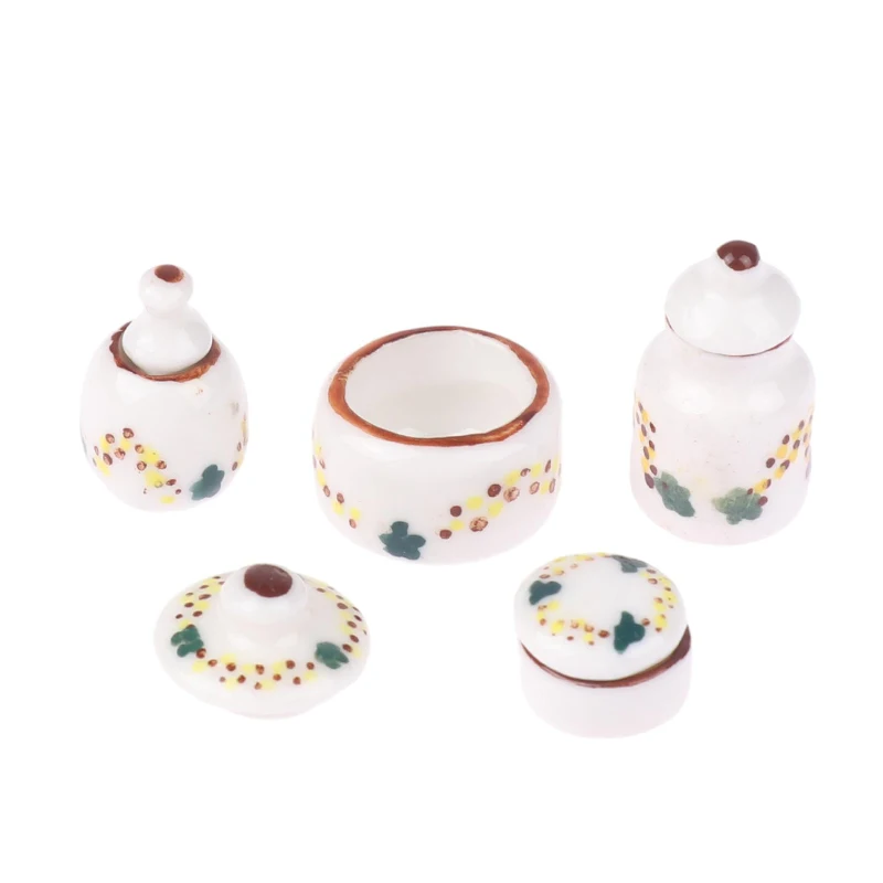 1Set 1:12 Dollhouse Miniature Ceramic Can Seasoning Can Storage Jar Kitchen Model Decor Toy Doll House Accessories