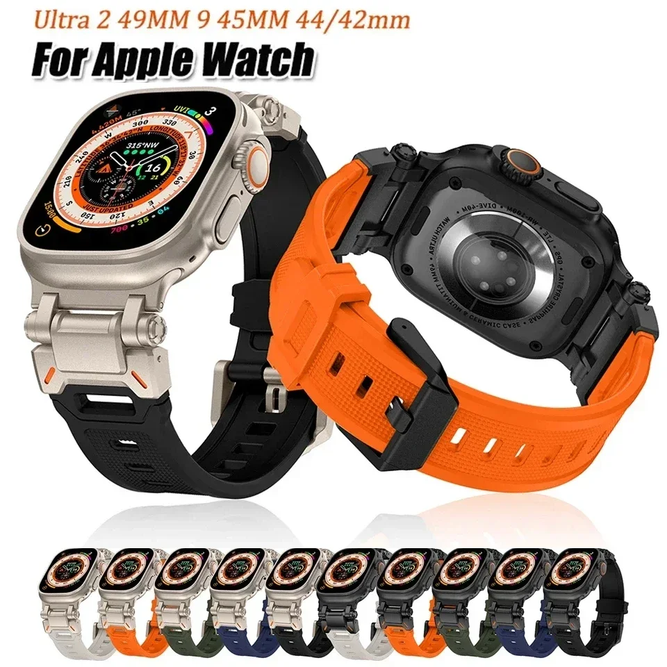 TPU Sport Strap For Apple Watch 9 45mm Ultra 2 49MM 44mm 42mm Titanium Color  Silicone watch band for iWatch9 8 SE 7 6 4 5 3 2 1