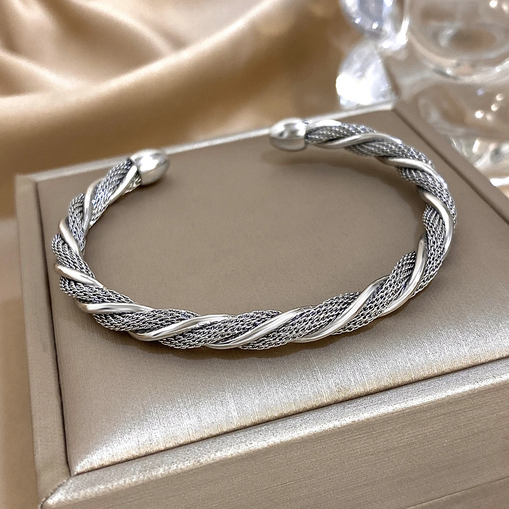 الكلاسيكية خمر الفولاذ المقاوم للصدأ المفتوحة الإسورة سوار للنساء الرجال الشرير مكتنزة مطلية بالذهب أساور امرأة هدية الكفة المعصم مجوهرات