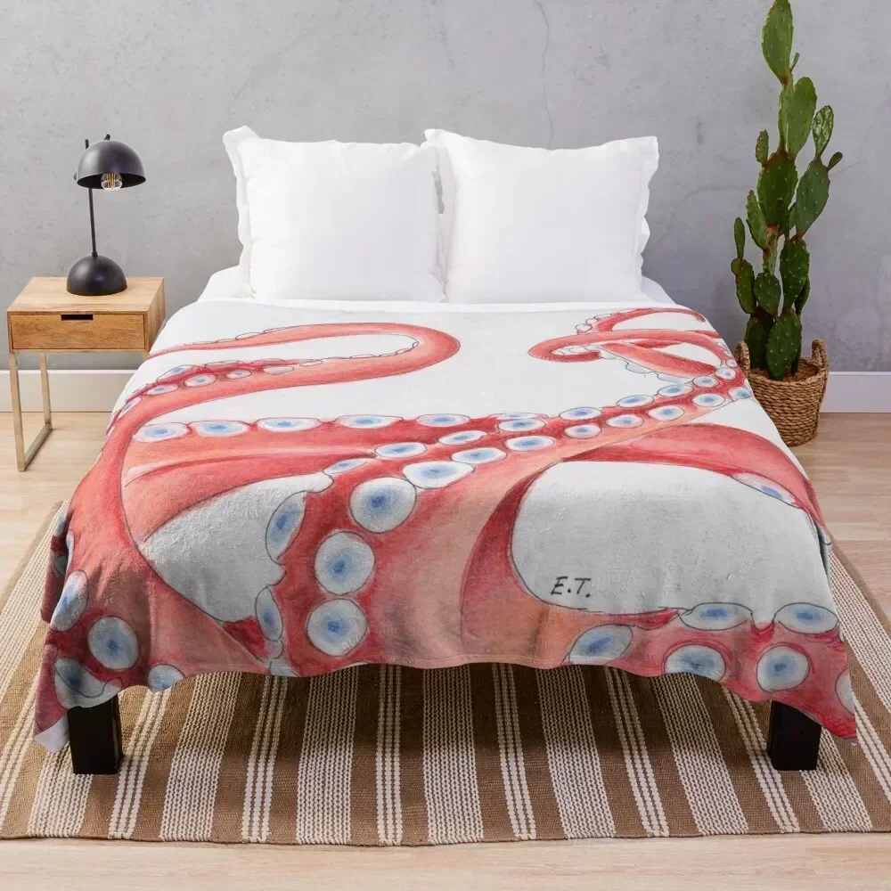 Red Tentacles Octopus Kraken Watercolor Ink dance Beach Exotic Throw Blanket valentine gift ideas Sofa Quilt Luxury St Blankets