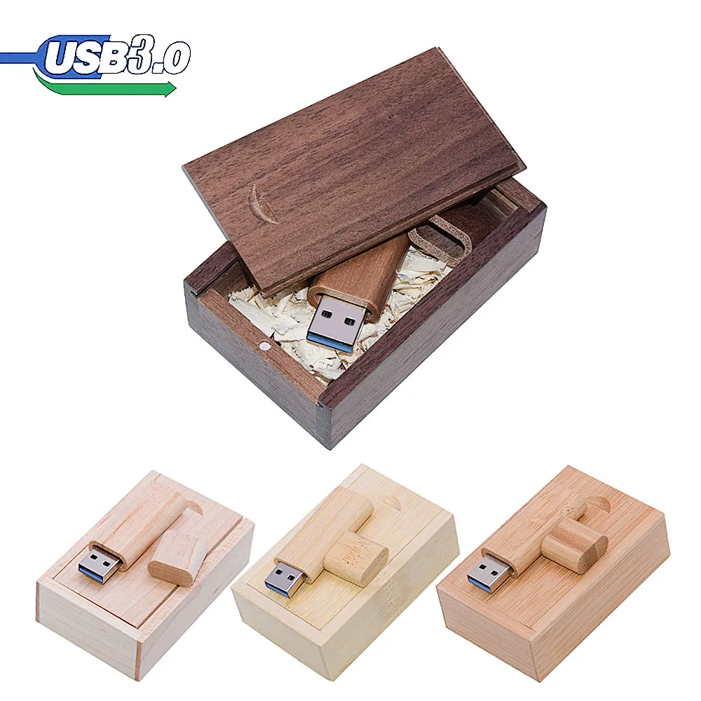 Imagem -02 - Usb 3.0 Flash Drive de Madeira com Caixa Pen Driver Pendrive Memória Criativa Logotipo Pessoal Atacado 4gb 16gb 32gb 64gb 128gb 10 Pcs