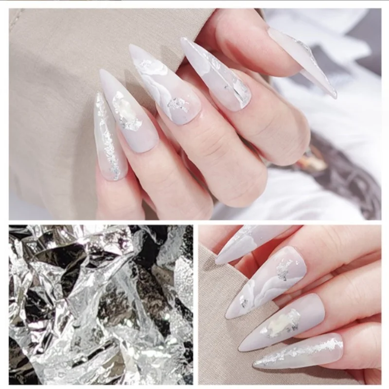 Nail stickers, nail decorations, gold and silver foil, a box of 12 nail DIY handmade decorations