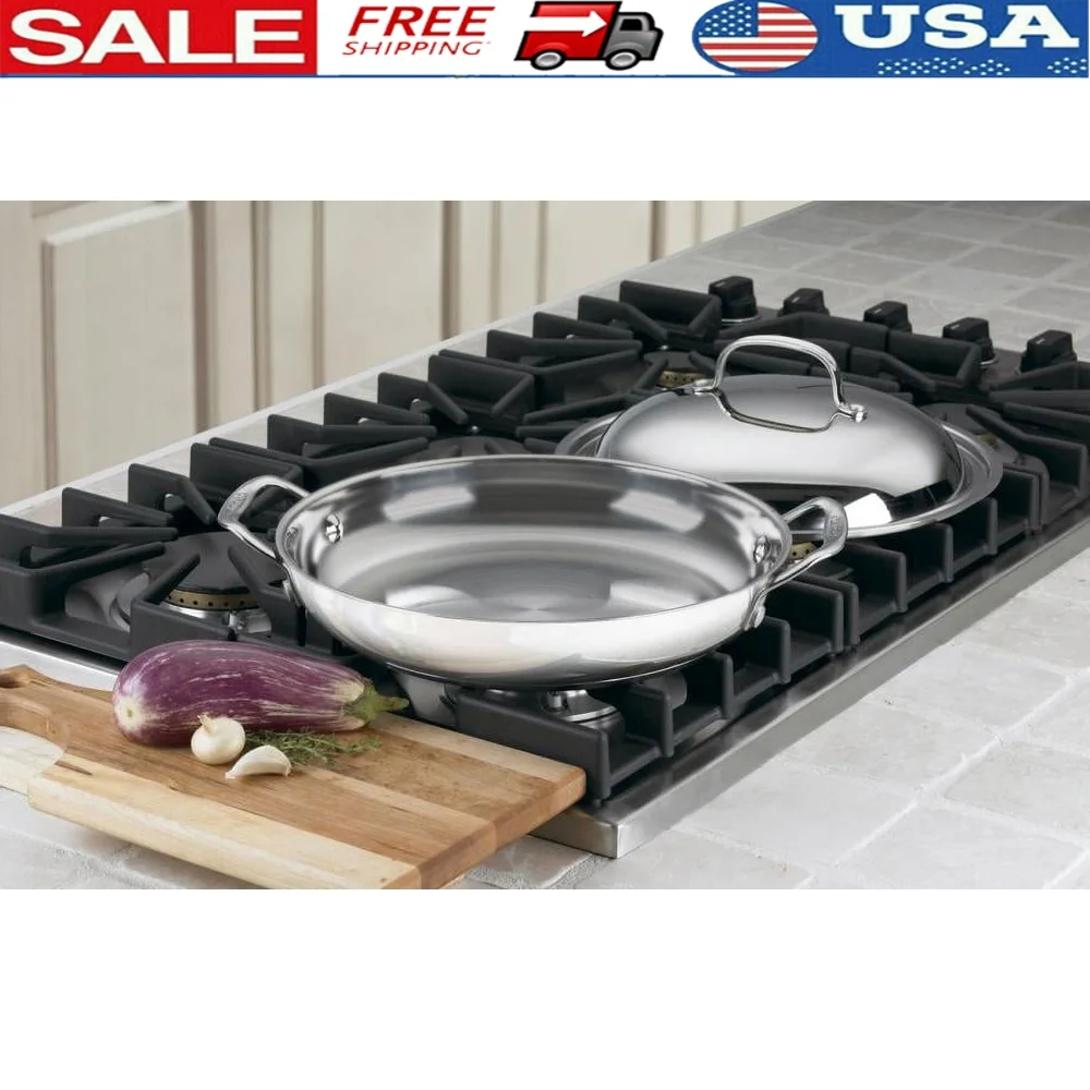 

Stainless Steel 12 Inch Everyday Pan with Lid Induction Ready Medium Dome Cover Dishwasher Safe Versatile Cooking Surface Heat