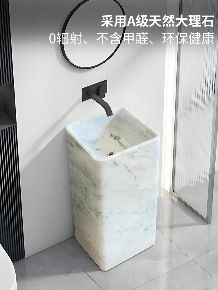 Light luxury natural marble integrated column hotel clubhouse bathroom floor-to-ceiling stone hand wash face wash basin