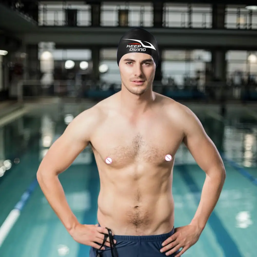 قبعة سباحة من السيليكون للرجال والنساء والكبار مقاومة للماء لحماية الأذن، قبعة حمام السباحة للنساء والرجال والسيدات، قبعة غوص بقلنسوة #1