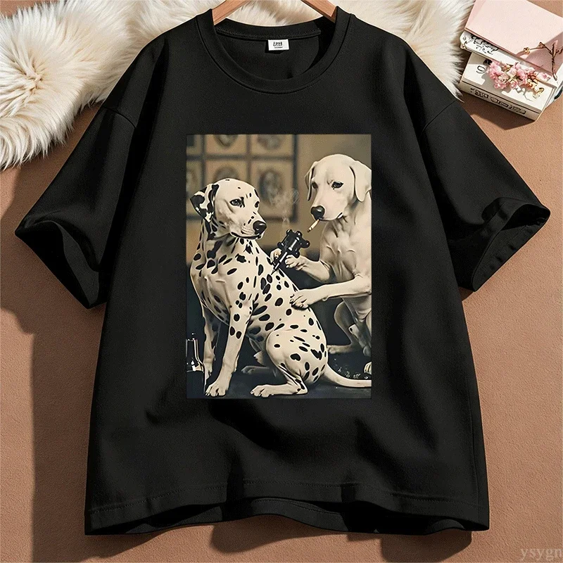 Comfort Colors Retro Dalmatian Dog Tattoo Artist Funny Meme Graphic T-Shirts Summer Vintage Men's Clothing Women's T Shirt