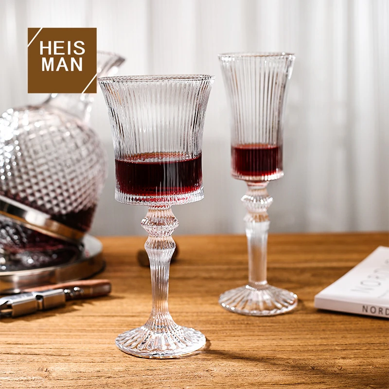 Crystal High Footed Cup Vintage Ribbed Glass Wine Glass Banquet Grape Wine Glass Champagne Clear Wine Glass