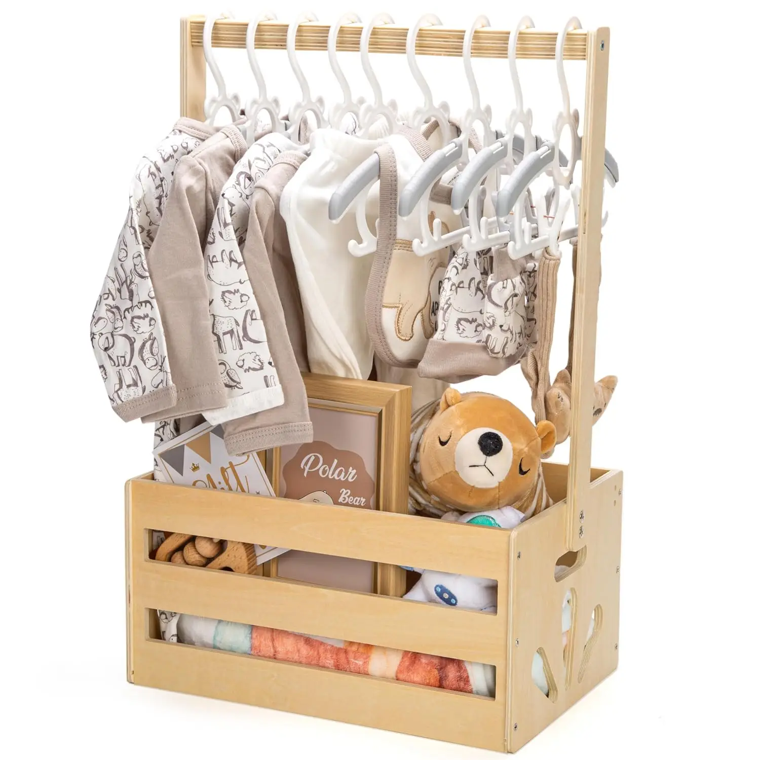 

Wooden Baby Shower Crate Basket with Handle, Storage Hamper for Gifts, Newborn Boys Girls