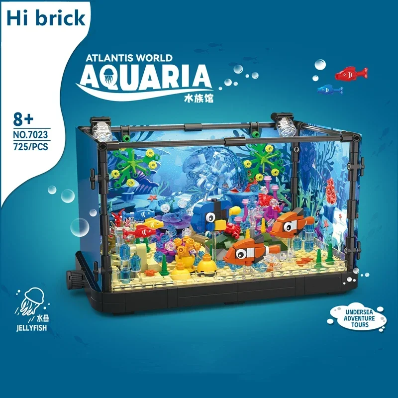 

Fish Tank Building Block Lighting Aquarium Compatible Sets for Adults and Kids Ocean Jellyfish Turtle Animal Building Toys