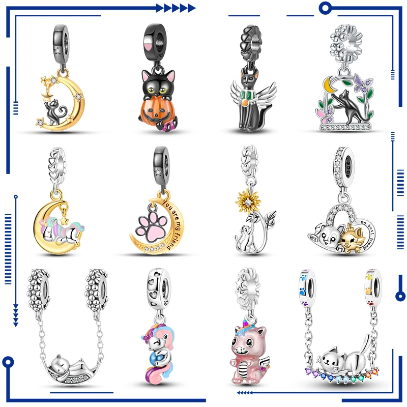 

2024 New in Animal Shaped Cat Charm Beads Fits Pandora Original Bracelet For Women 925 Silver Pendant Bead Jewelry Hot Sale Gift