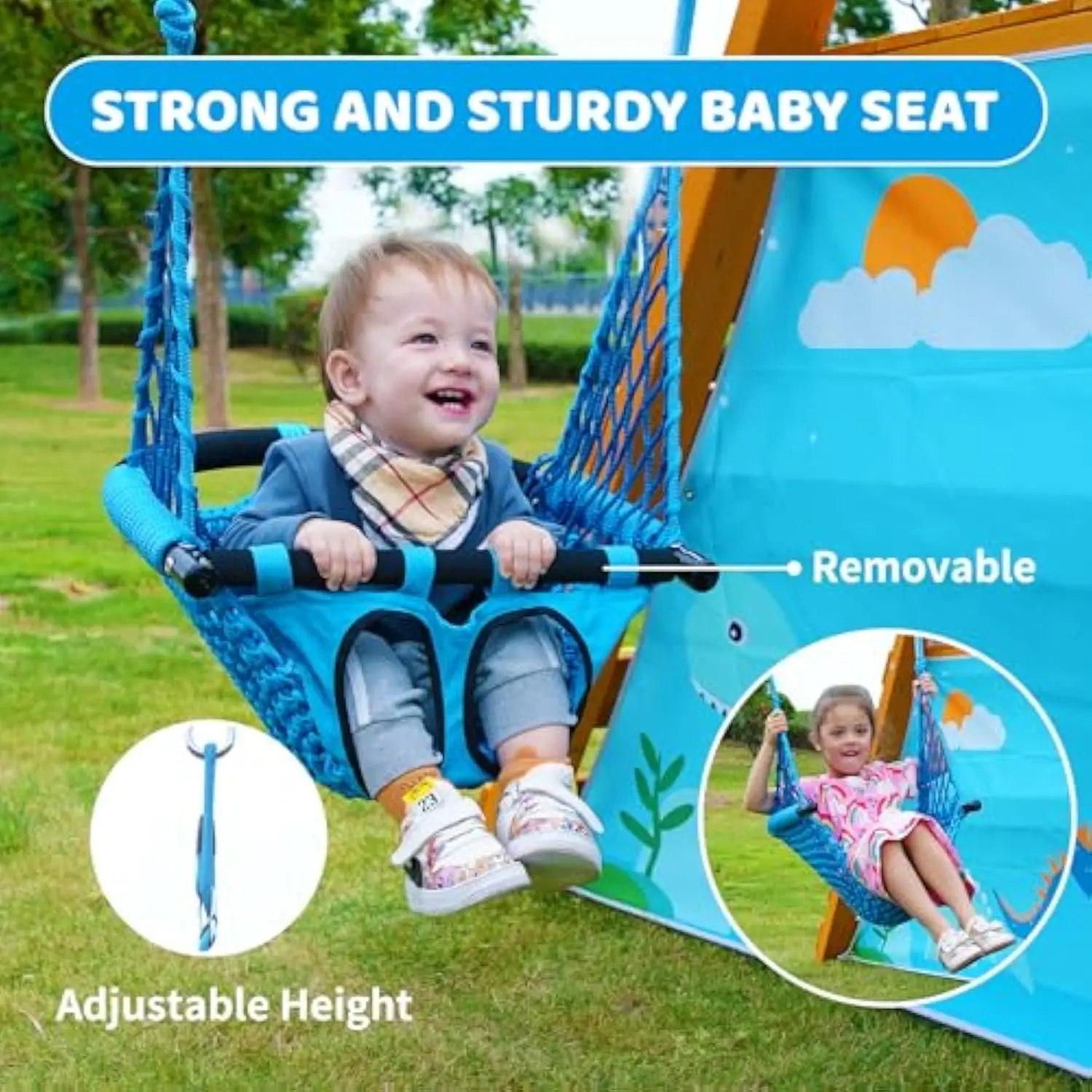 Playground Swing Sets for Backyard for Kids, Wooden Playground Sets for Backyards with 2 Swings, a Big Wave Slide Climbing Wall