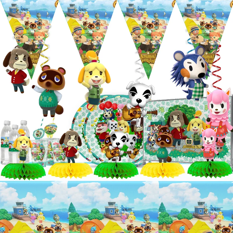 

animal crossing birthday party decoration disposable tableware plate napkins balloon children's day party supplies baby shower