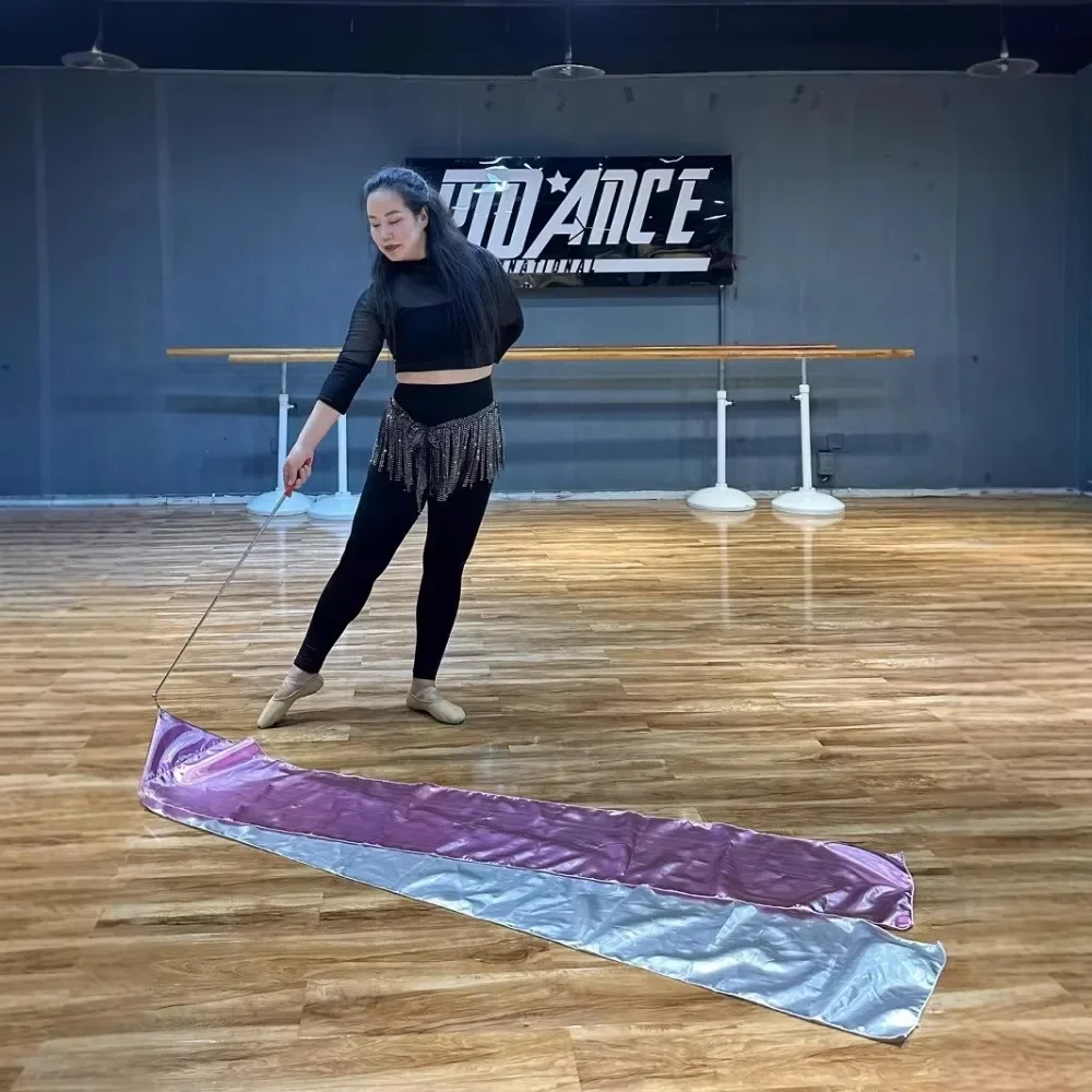 Women's Praise Dance Worship Flag for Church Practice Performance Spandex Silk Ribbons with Retractable Pole 250x30CM