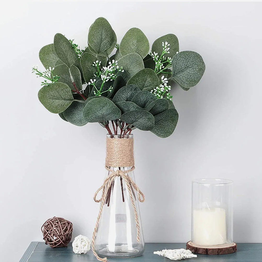 

5 Pcs Artificial Silver Branches Decorative Faux Plants Home Office Craft Vase Fillers Green Twigs Long Lasting