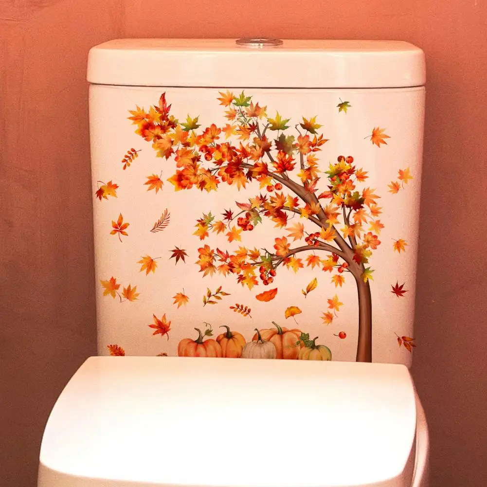 Easy to Apply Wall Decal Autumn-themed Toilet Sticker Set Removable Waterproof Pvc Decals for Bathroom Room Decor Featuring Fall