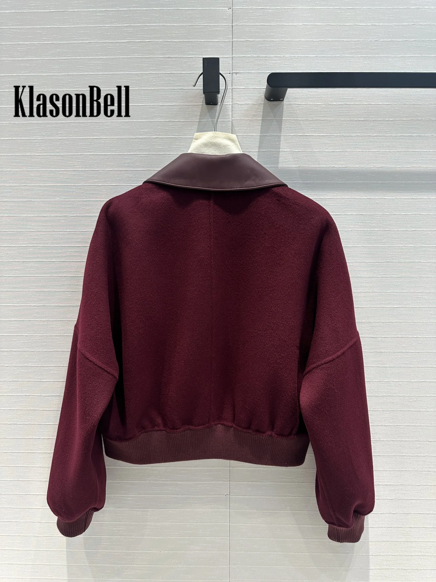 8.21 KlasonBell Women Clothes Lapel Pocket Spliced Sheepskin Jacket Elegant Comfortable Double-Sided Wool Cashmere Coat