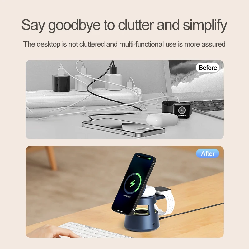 4-in-1 Wireless Charger Station for iPhone 16/15/14 Series IWatch Ultra 8/7 for AirPods Pro 3/2 OVP Short Circuit view 4