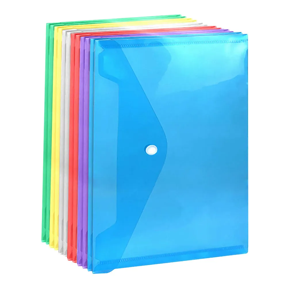 

12Pcs Colorful Document Bag A4 Transparent Premium PP Plastic File Storage Pouch Lightweight Tear Resistant for Files Books Pens