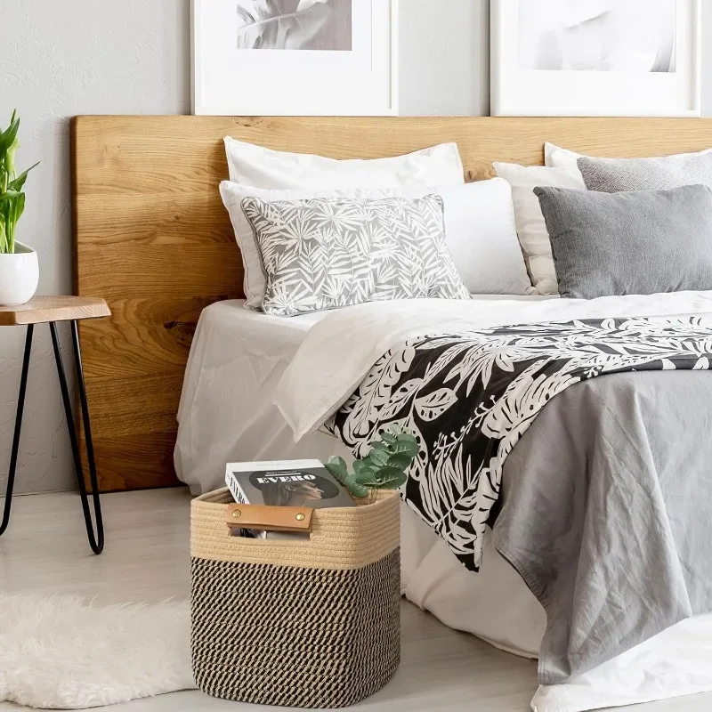 3 عبوات من سلال الحبال القطنية للتخزين، ألعاب مكعبات تخزين مكعبة، 11 بوصة × 11 بوصة، منشفة، وجبة خفيفة، صناديق تخزين مع خياطة معززة