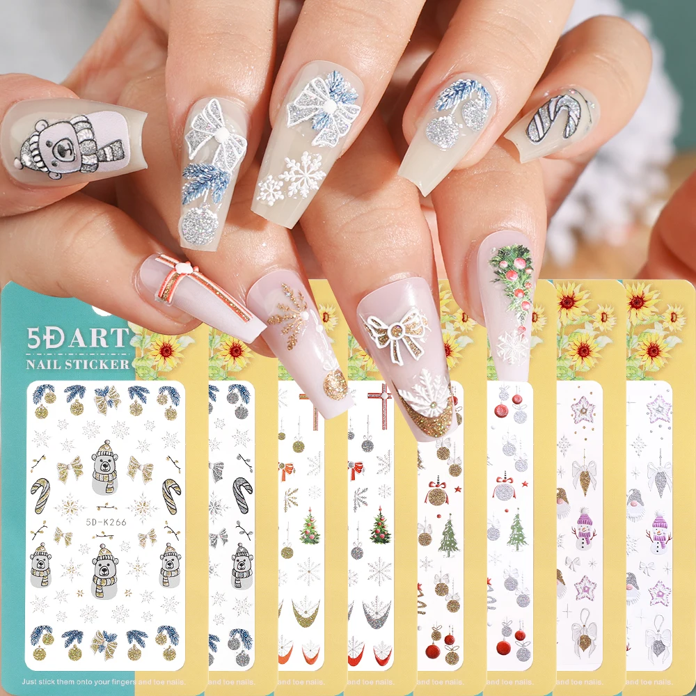 Weihnachten Nagel Aufkleber 5d reflektierende glänzende Gold Silber Schneeflocke Elch Glocken Aufkleber Schieber egler für Maniküre Dekoration Nail Art Aufkleber