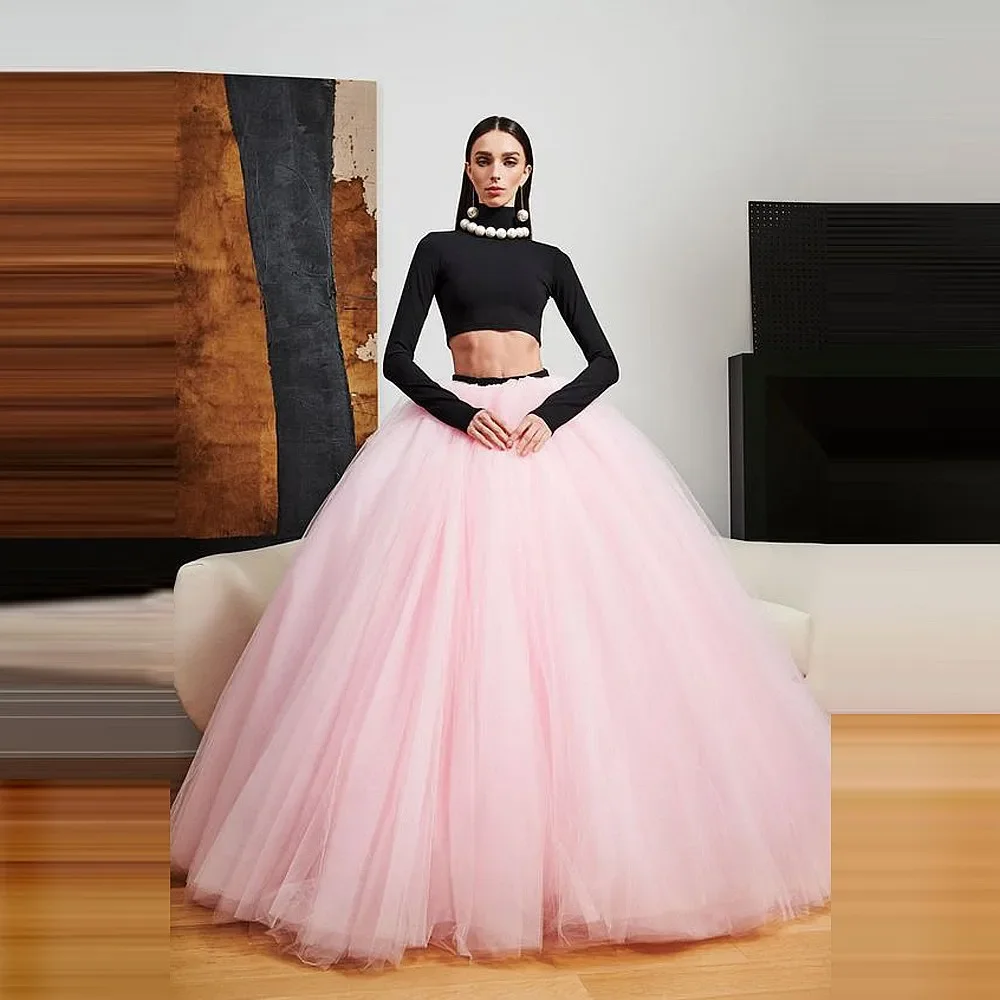 

Saudi Arabic Pink Tulle Skirt Ball Gown Lush Elastic Waist Chic Women Skirts for Wedding Extra Puffy Layered Skirt Fashion