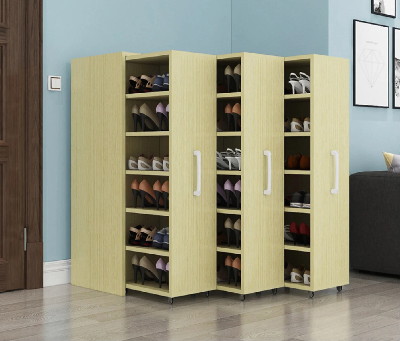 Custom Modern MDF Shoe Cabinet With Large Capacity Storage Drawers Side Pull Design Suitable Home Living Rooms