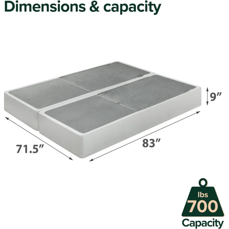 Boîte à ressort en métal sans assemblage, base blanche de 9 pouces, structure métallique robuste, Split Cal King