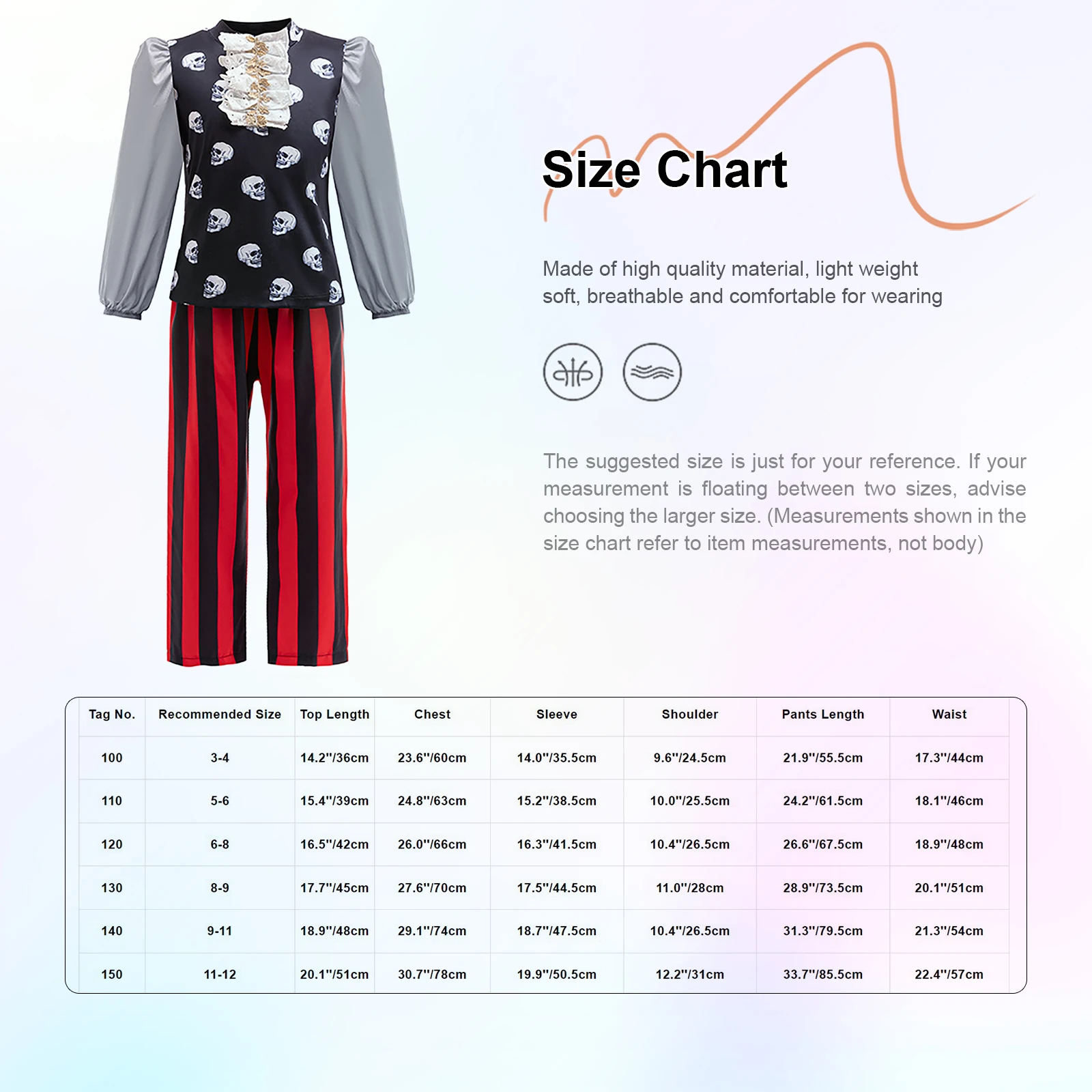 Boys Halloween Medieval Pirate Cosplay Costume Skeleton Stripes Print Tops Pants and Belt Set Pirate Captain Uniform Dress Up