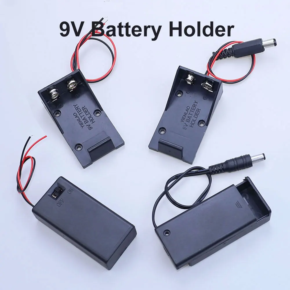 Yanxi 1PC 9V Battery Holder  Battery  Clip Case With Wire Leads DIY Battery Storage Box With ON/OFF Switch Cover And DC Plug ﻿
