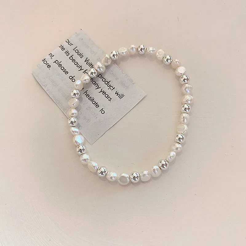 VENTFILLE 925 Sterling Silver Star Love Heart Pendant Round Bead Pearl Bracelet For Girls Sweet Romantic Style Gifts For Lovers