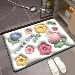 RULDGEE 3D Cartoon Dilate Floret Diatom Carpet Toilet Door Entrance Bathroom Absorbent Anti-slip Soft Diatom Mud Floor Mat