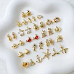 1pcs Copper Plated Gold Marine Small Creature Pendant Diy Handmade Jewelry Bracelet Necklace Ear Accessories Charms