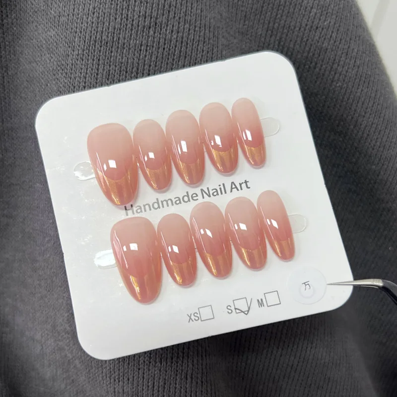 10 szt. Francuskie Migdałowe Ręcznie Robione Paznokcie Dociskane 3D Kokarda Sztuczne Paznokcie z Perłowym Wzorem Накладные Ногти Uñas Postizas 네일팁