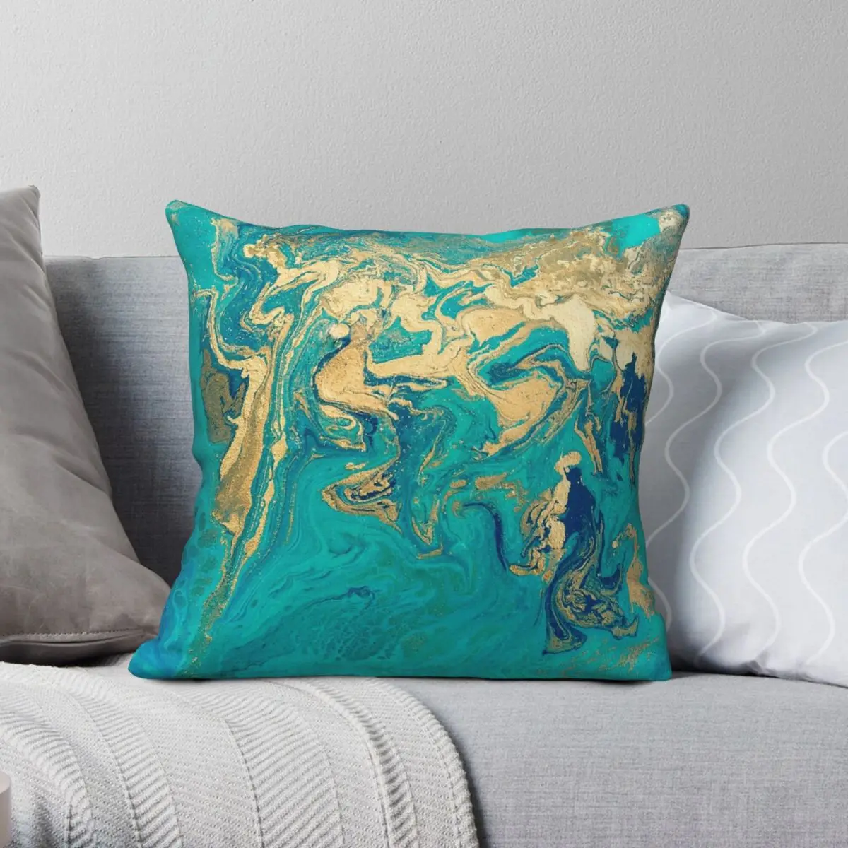 Golden Jade Fluid Square Pillowcase Polyester Linen Velvet Creative Zip Decorative Throw Pillow Case Home Cushion Cover 45x45